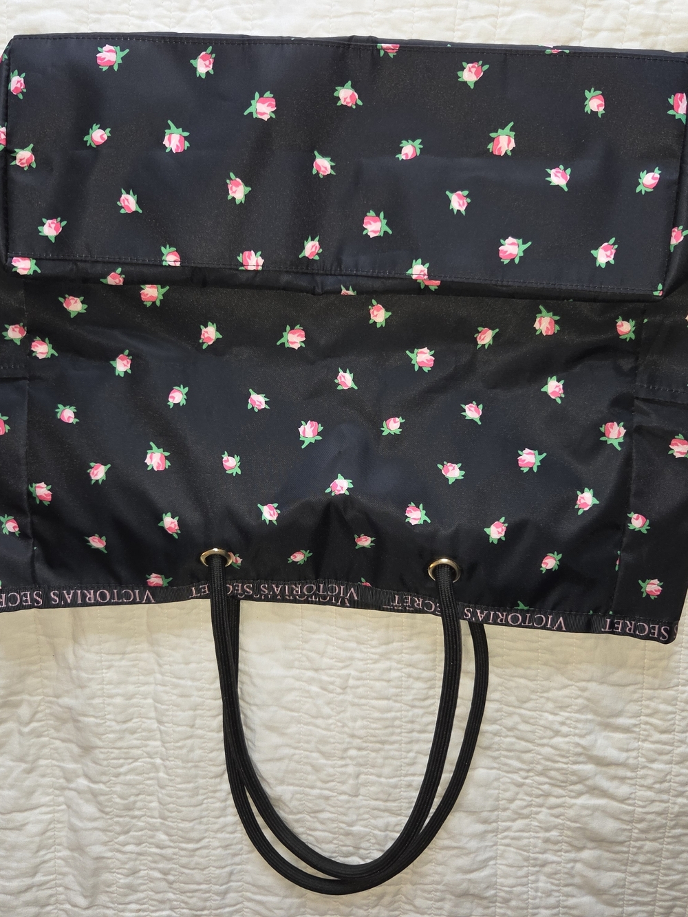 Victoria's Secret Black Tote with Pink Rose Bud Print